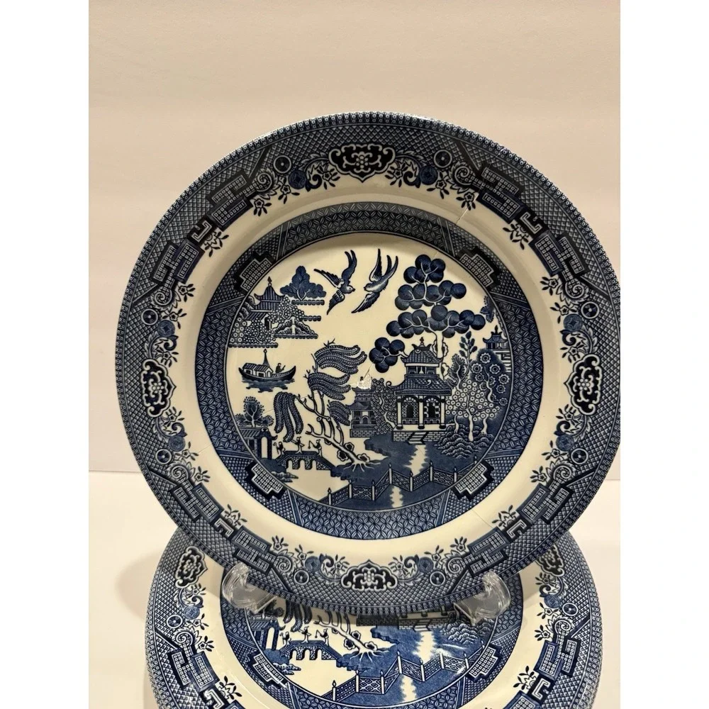 Set of 7 Churchill Blue Willow Dinner Plates 10" England Ironstone - Picture 7 of 10